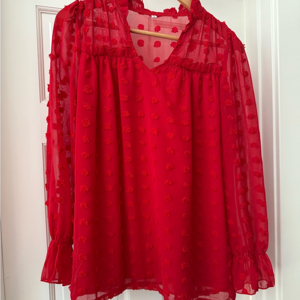 Chic Red Textured Blouse